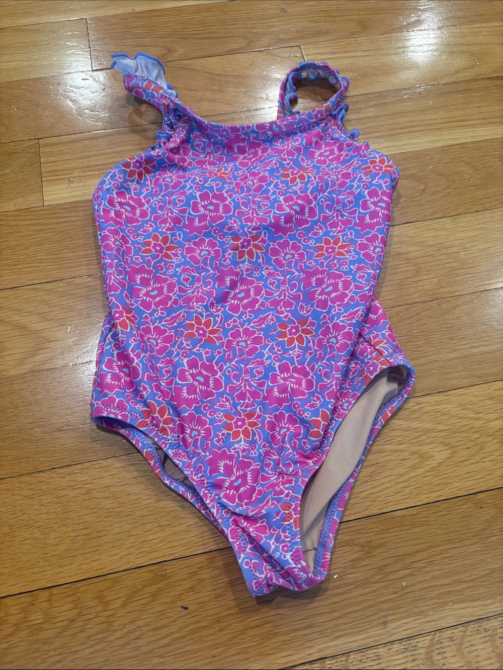 Crewcuts Pink & Blue Floral Ruffle-Strap One-Piece Swimsuit